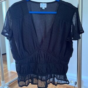 BLUE RAIN SWISS DOT MATERIAL WITH SMOCKED AND RUCHED DETAILS/ Size Small